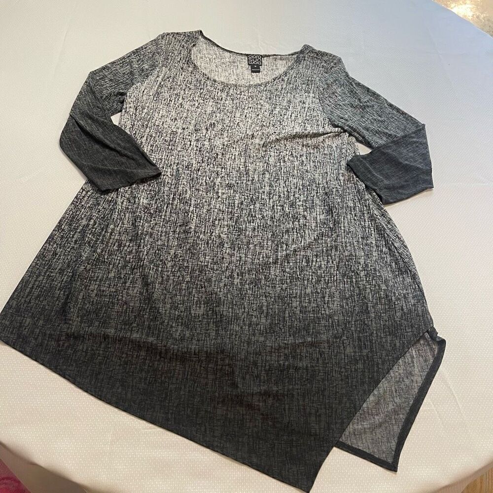 CLARA SUN WOO Gray Ombre Sketch Print Angle Hem Lagenlook Tunic Top Size Medium